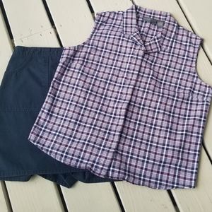 M plaid button up sleeveless top